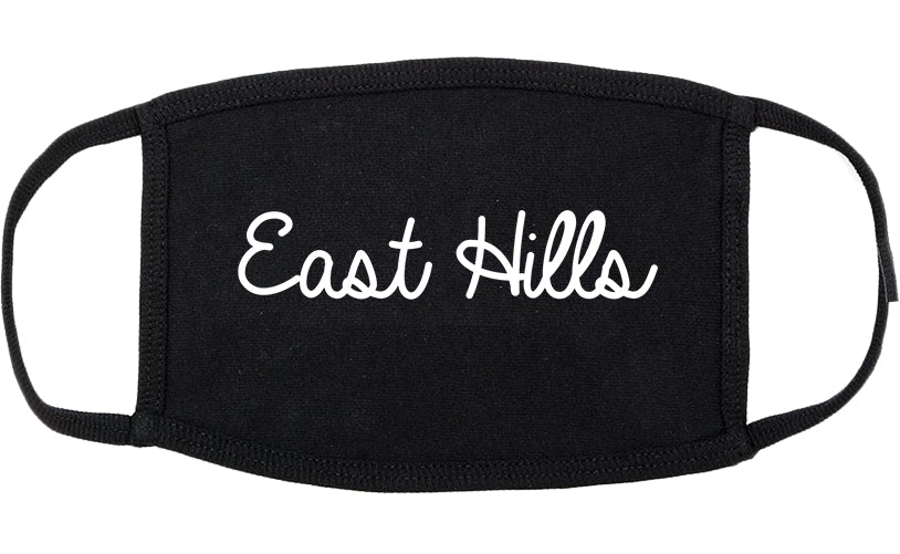 East Hills New York NY Script Cotton Face Mask Black