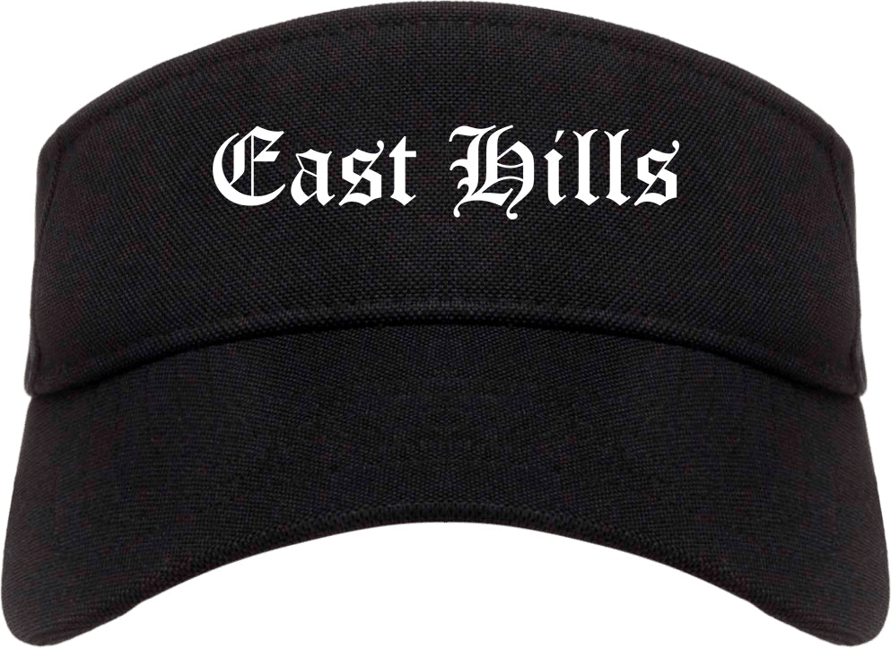 East Hills New York NY Old English Mens Visor Cap Hat Black