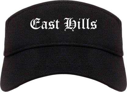 East Hills New York NY Old English Mens Visor Cap Hat Black