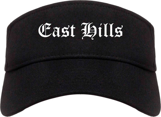 East Hills New York NY Old English Mens Visor Cap Hat Black