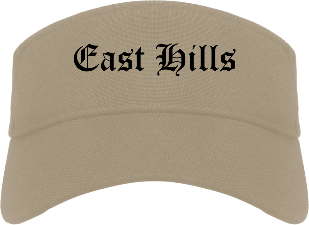 East Hills New York NY Old English Mens Visor Cap Hat Khaki