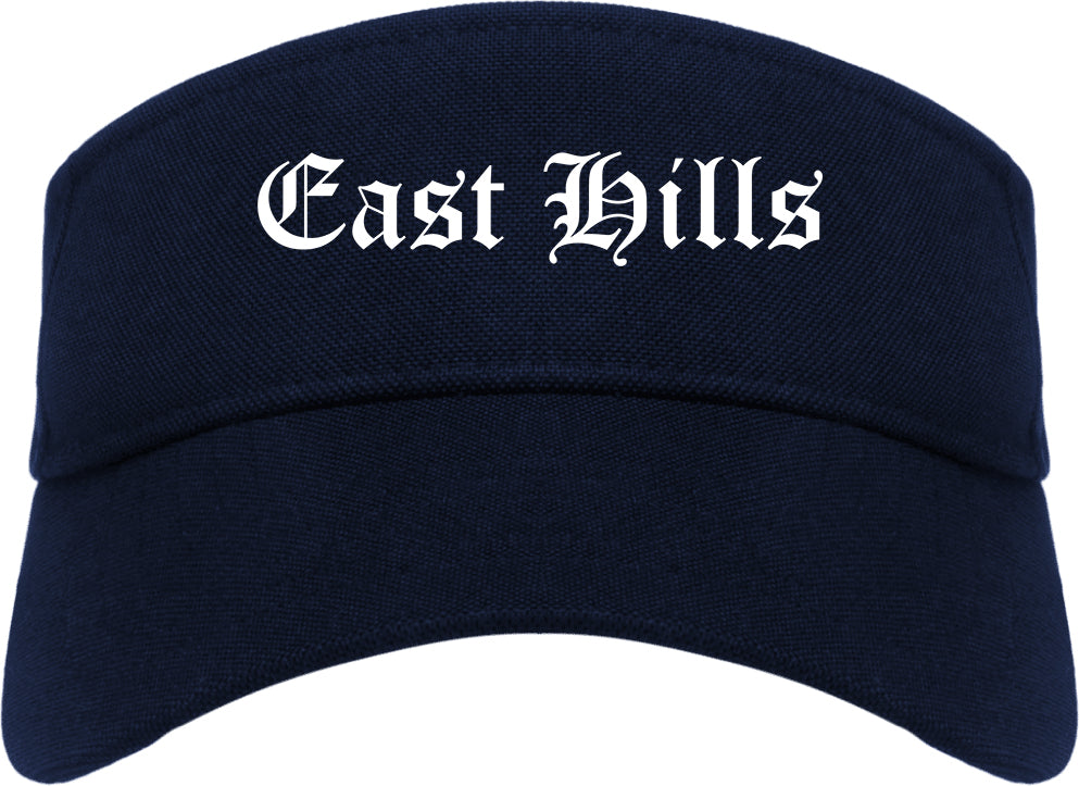 East Hills New York NY Old English Mens Visor Cap Hat Navy Blue