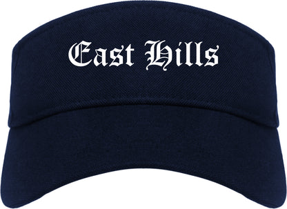 East Hills New York NY Old English Mens Visor Cap Hat Navy Blue