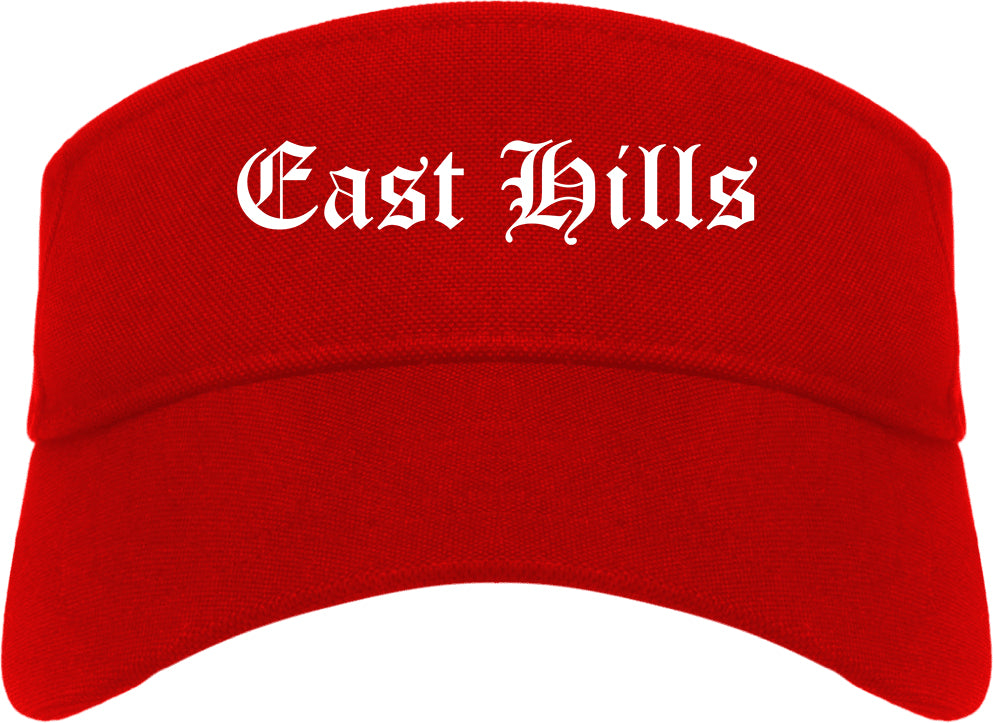 East Hills New York NY Old English Mens Visor Cap Hat Red