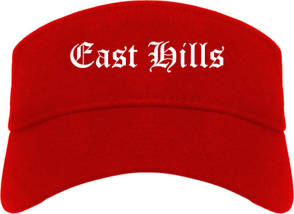 East Hills New York NY Old English Mens Visor Cap Hat Red