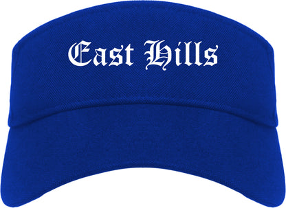 East Hills New York NY Old English Mens Visor Cap Hat Royal Blue