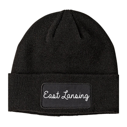 East Lansing Michigan MI Script Mens Knit Beanie Hat Cap Black