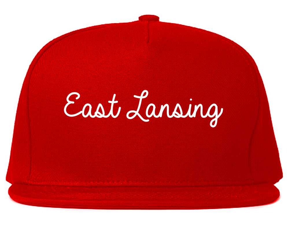 East Lansing Michigan MI Script Mens Snapback Hat Red