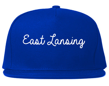 East Lansing Michigan MI Script Mens Snapback Hat Royal Blue