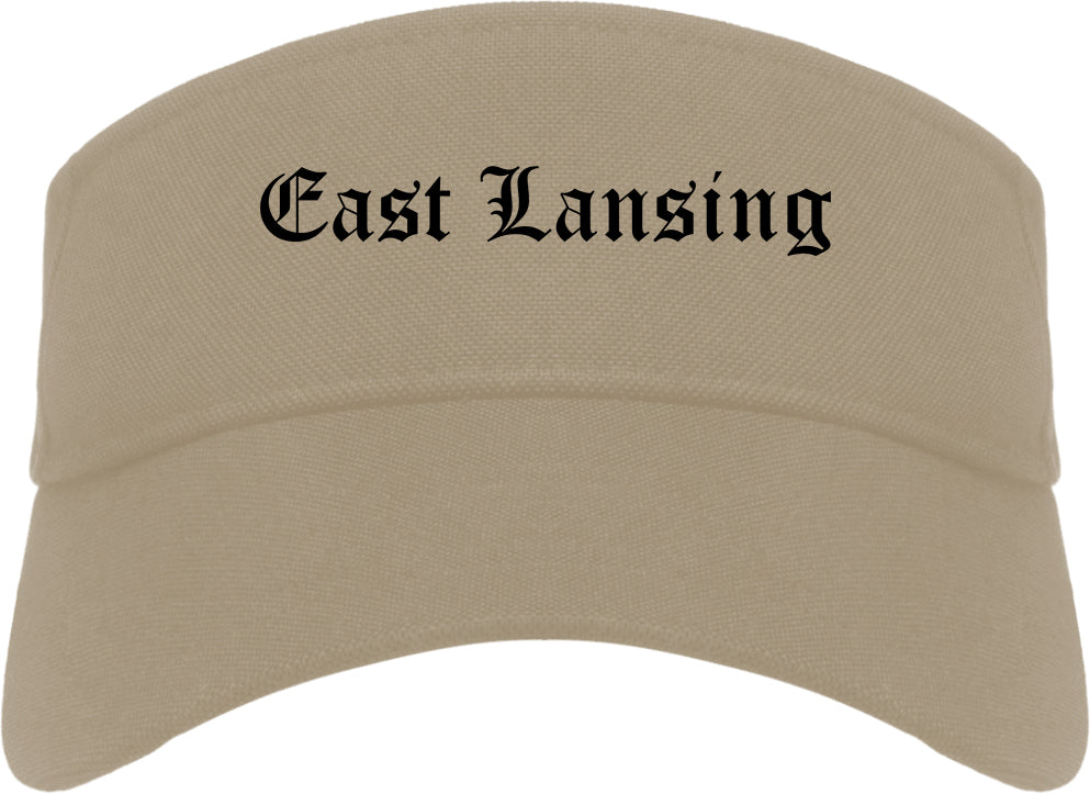 East Lansing Michigan MI Old English Mens Visor Cap Hat Khaki