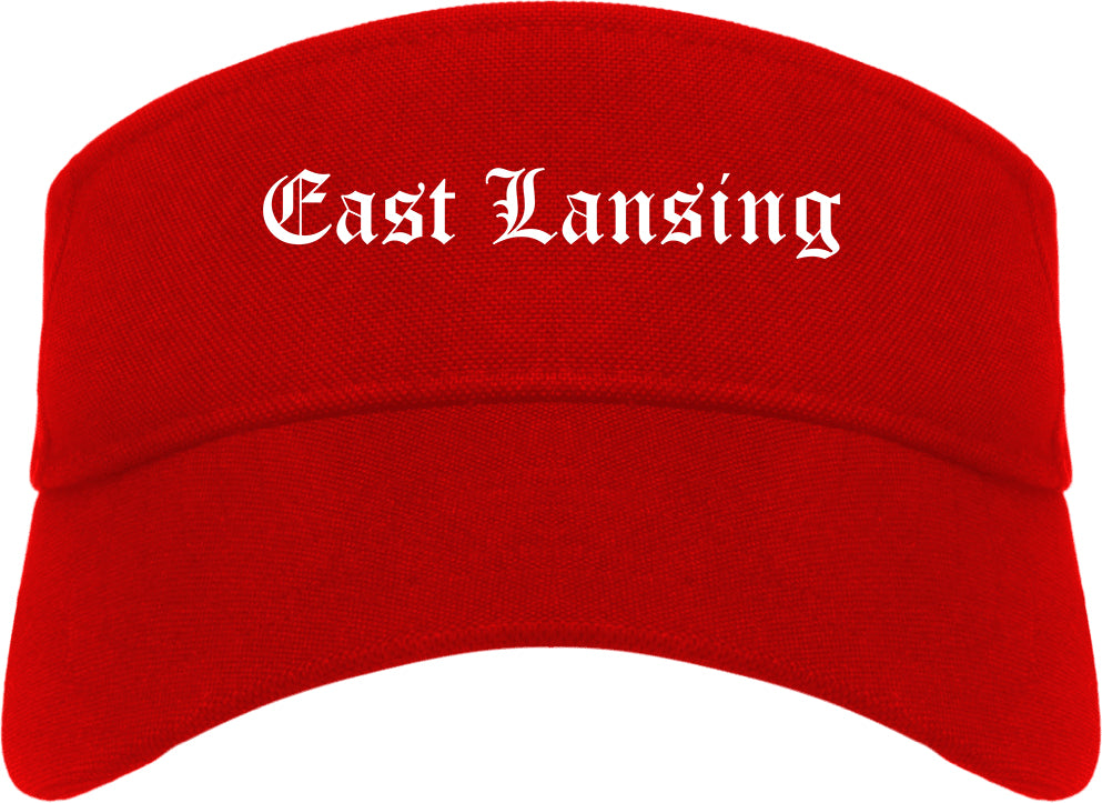 East Lansing Michigan MI Old English Mens Visor Cap Hat Red