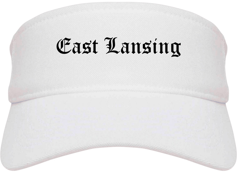 East Lansing Michigan MI Old English Mens Visor Cap Hat White