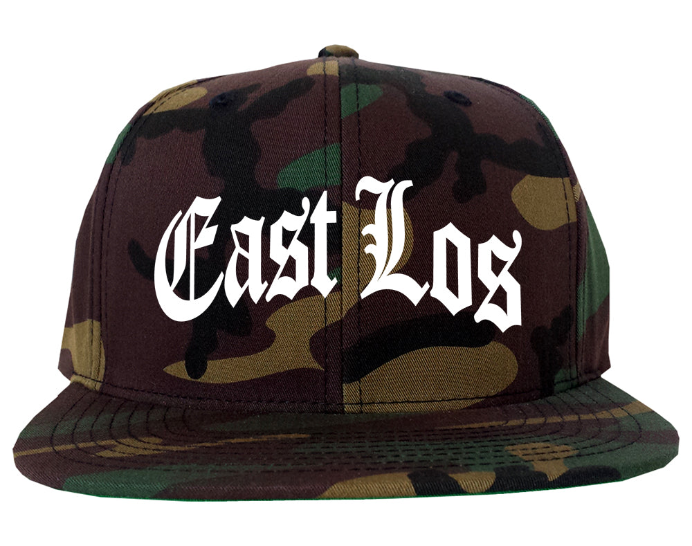 East Los Old Enlgish ARCH Los Angeles California Mens Snapback Hat Camo