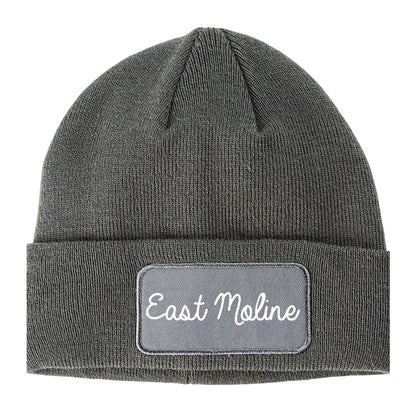 East Moline Illinois IL Script Mens Knit Beanie Hat Cap Grey