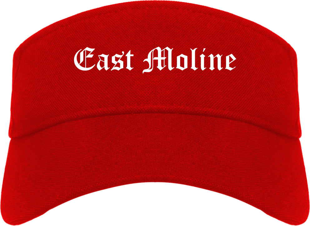 East Moline Illinois IL Old English Mens Visor Cap Hat Red