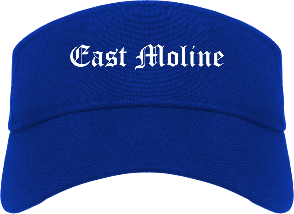 East Moline Illinois IL Old English Mens Visor Cap Hat Royal Blue