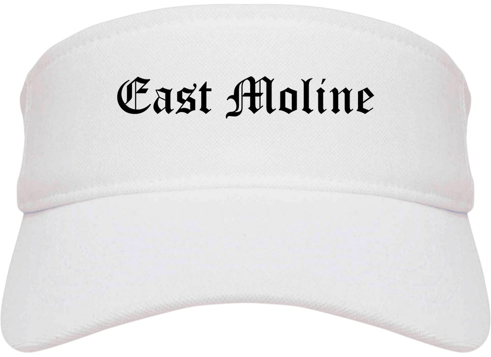 East Moline Illinois IL Old English Mens Visor Cap Hat White