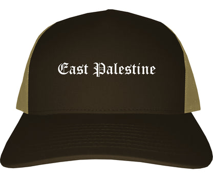 East Palestine Ohio OH Old English Mens Trucker Hat Cap Brown