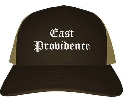 East Providence Rhode Island RI Old English Mens Trucker Hat Cap Brown