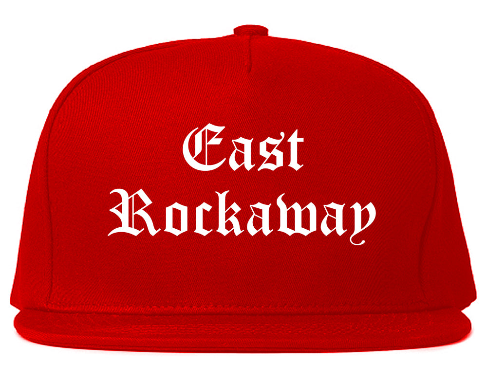 East Rockaway New York NY Old English Mens Snapback Hat Red