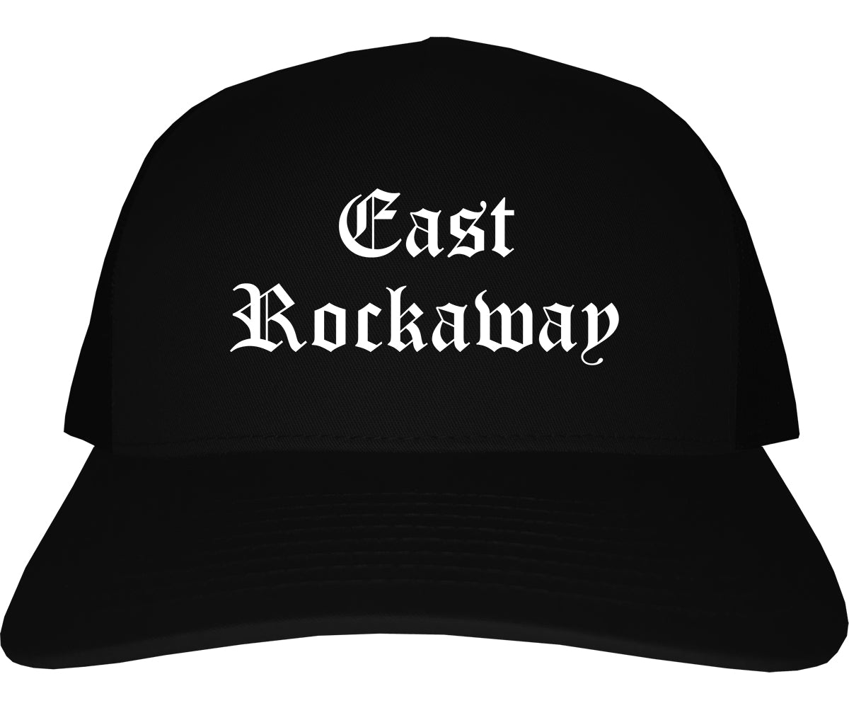 East Rockaway New York NY Old English Mens Trucker Hat Cap Black