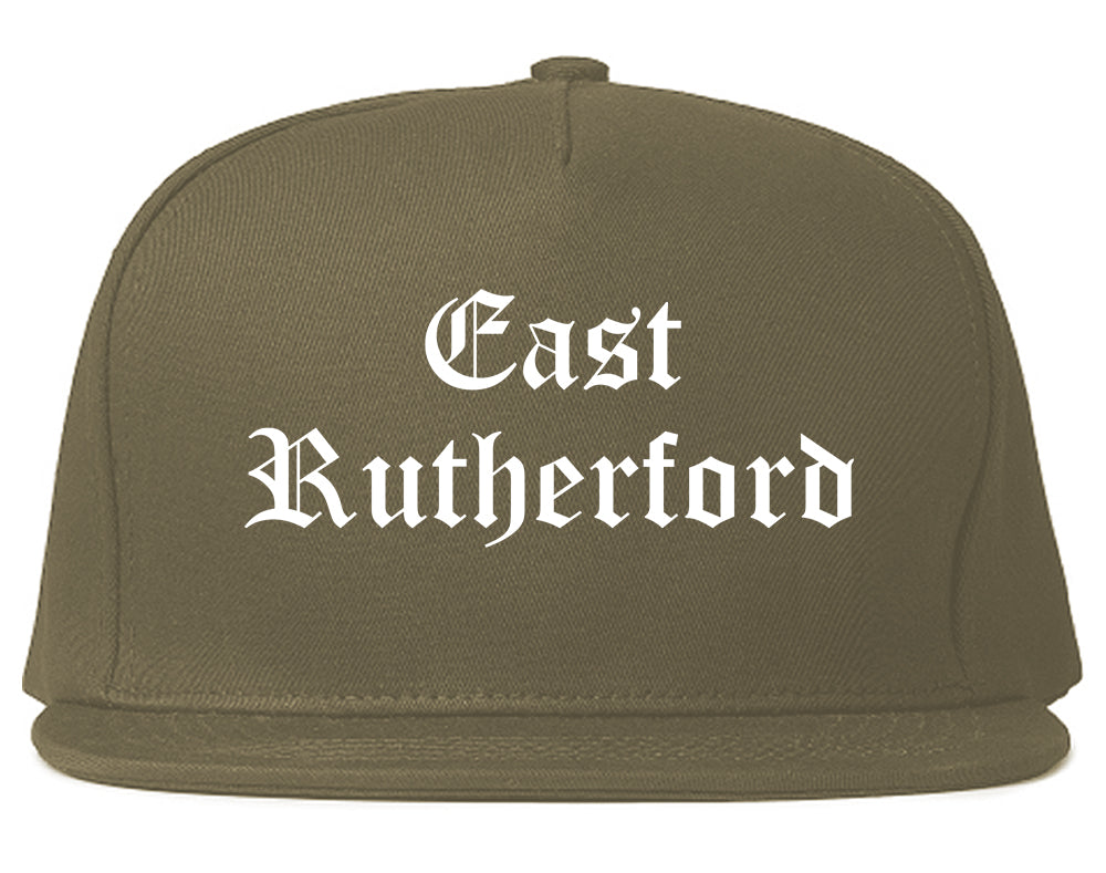 East Rutherford New Jersey NJ Old English Mens Snapback Hat Grey