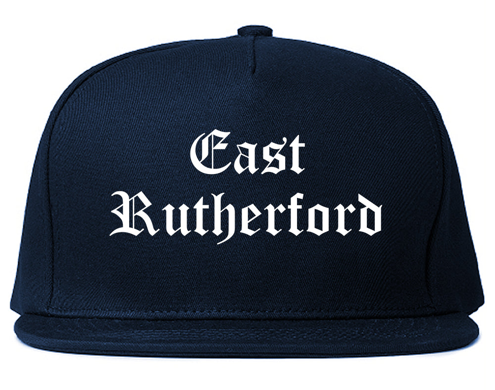 East Rutherford New Jersey NJ Old English Mens Snapback Hat Navy Blue