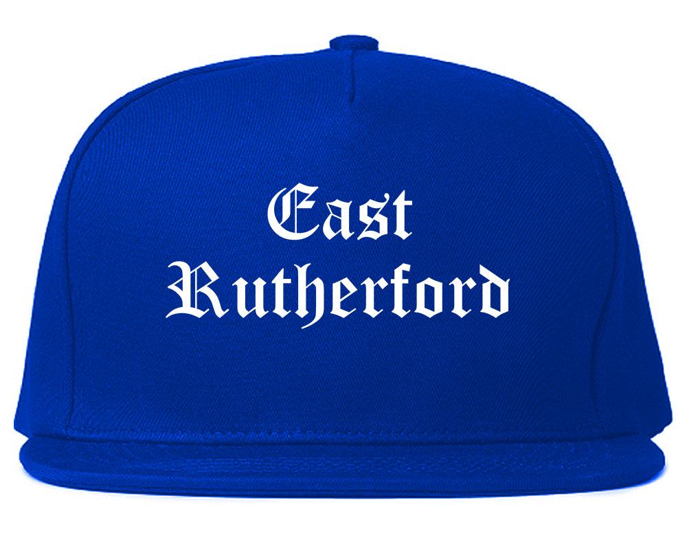 East Rutherford New Jersey NJ Old English Mens Snapback Hat Royal Blue