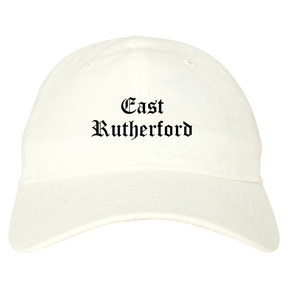 East Rutherford New Jersey NJ Old English Mens Dad Hat Baseball Cap White