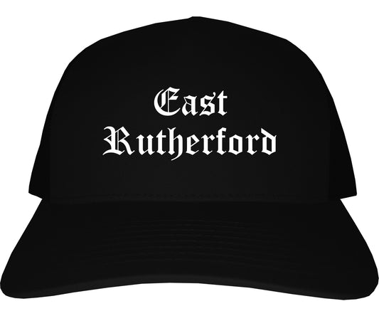 East Rutherford New Jersey NJ Old English Mens Trucker Hat Cap Black