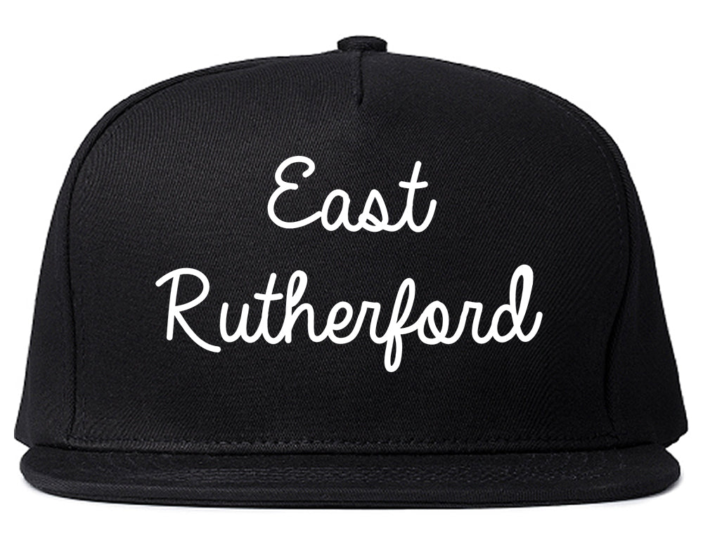 East Rutherford New Jersey NJ Script Mens Snapback Hat Black