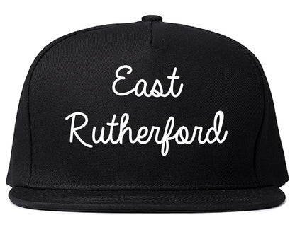 East Rutherford New Jersey NJ Script Mens Snapback Hat Black