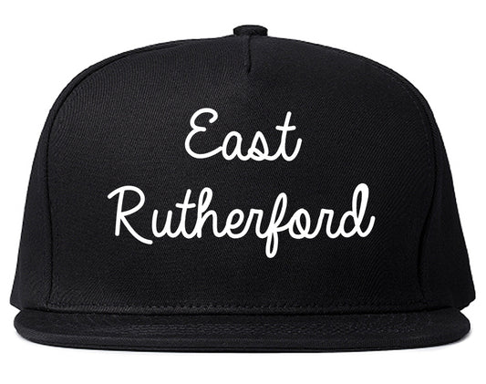 East Rutherford New Jersey NJ Script Mens Snapback Hat Black