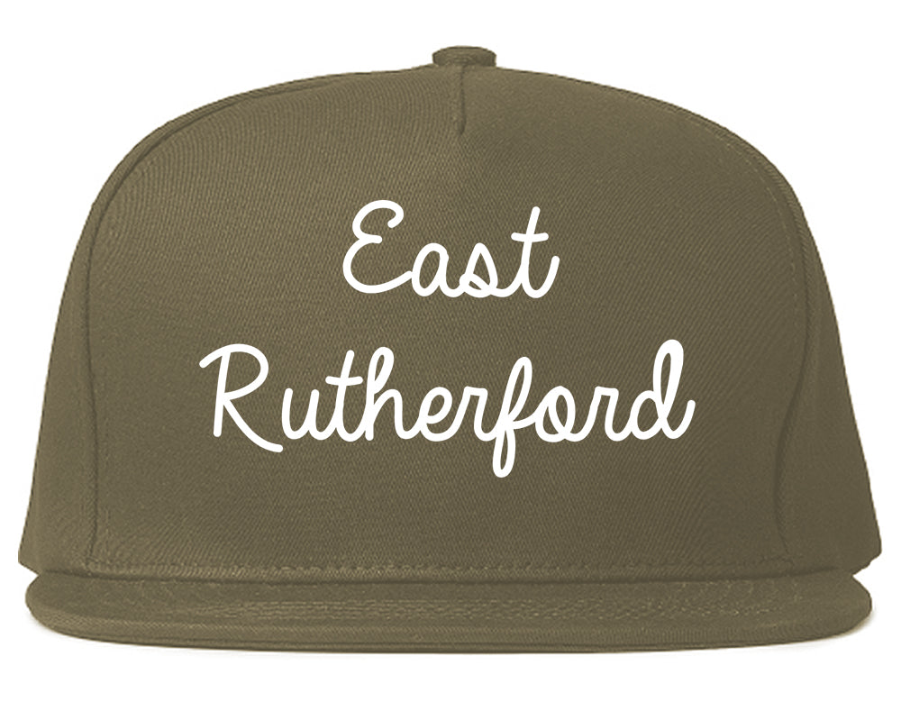 East Rutherford New Jersey NJ Script Mens Snapback Hat Grey