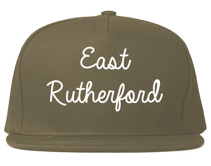East Rutherford New Jersey NJ Script Mens Snapback Hat Grey