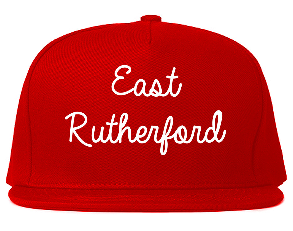 East Rutherford New Jersey NJ Script Mens Snapback Hat Red