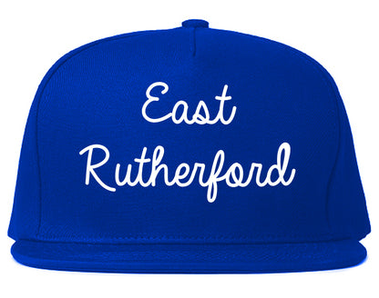 East Rutherford New Jersey NJ Script Mens Snapback Hat Royal Blue
