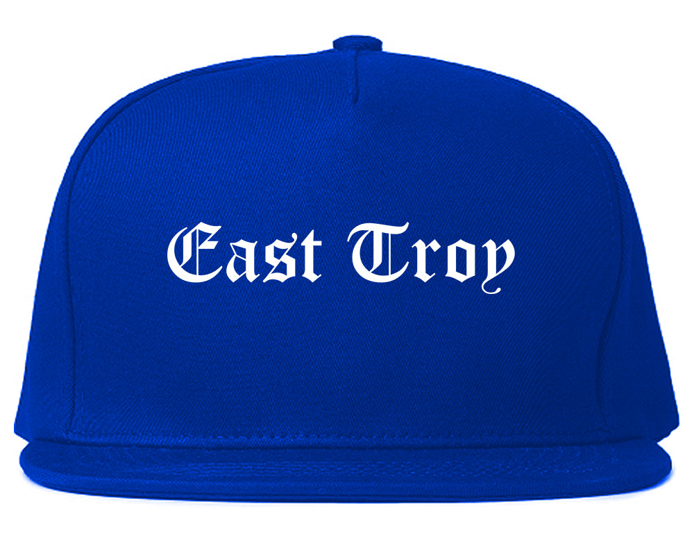 East Troy Wisconsin WI Old English Mens Snapback Hat Royal Blue