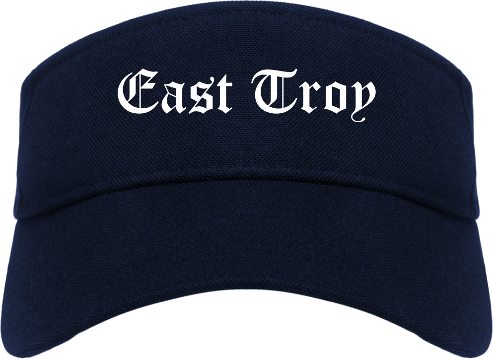 East Troy Wisconsin WI Old English Mens Visor Cap Hat Navy Blue