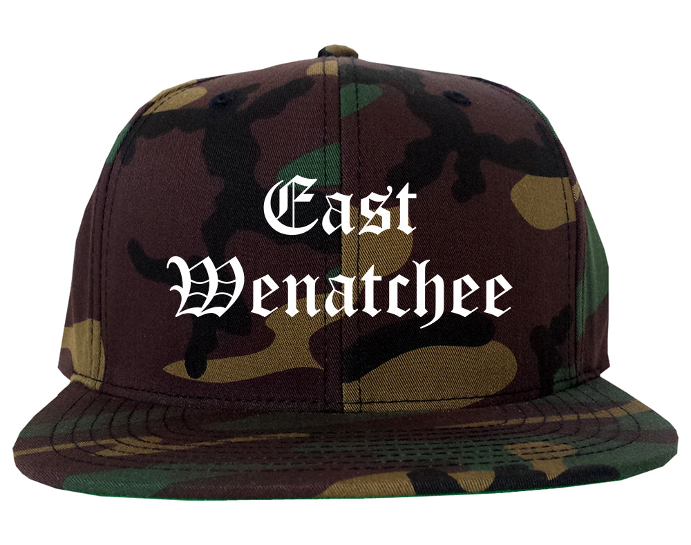 East Wenatchee Washington WA Old English Mens Snapback Hat Army Camo