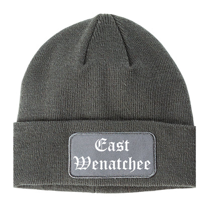 East Wenatchee Washington WA Old English Mens Knit Beanie Hat Cap Grey