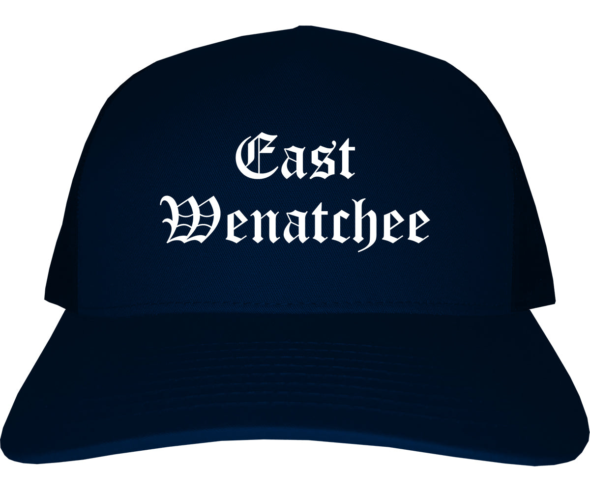 East Wenatchee Washington WA Old English Mens Trucker Hat Cap Navy Blue