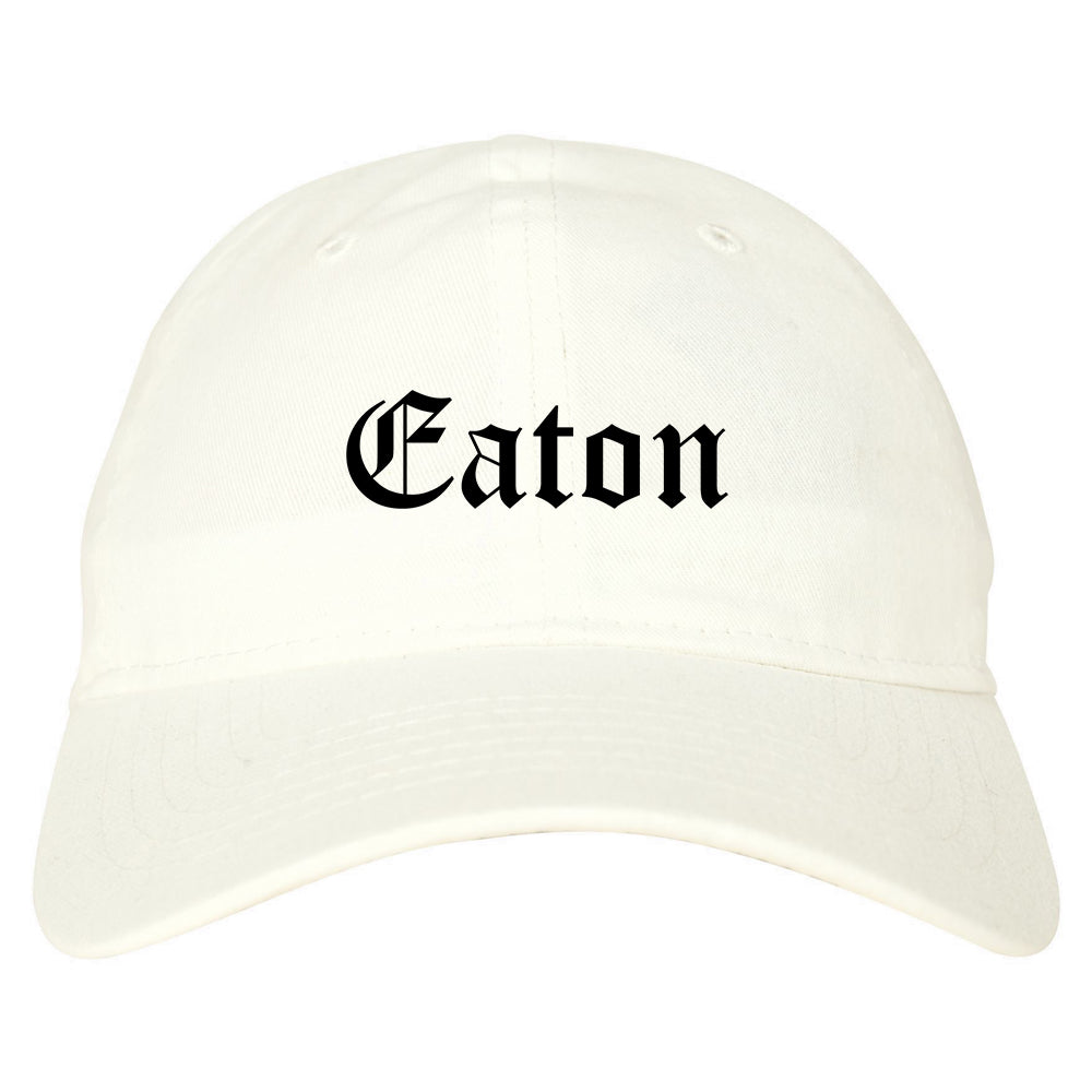 Eaton Ohio OH Old English Mens Dad Hat Baseball Cap White