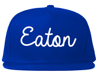 Eaton Ohio OH Script Mens Snapback Hat Royal Blue