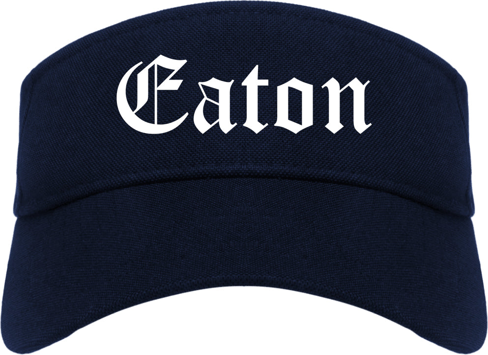 Eaton Ohio OH Old English Mens Visor Cap Hat Navy Blue