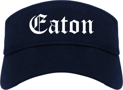 Eaton Ohio OH Old English Mens Visor Cap Hat Navy Blue