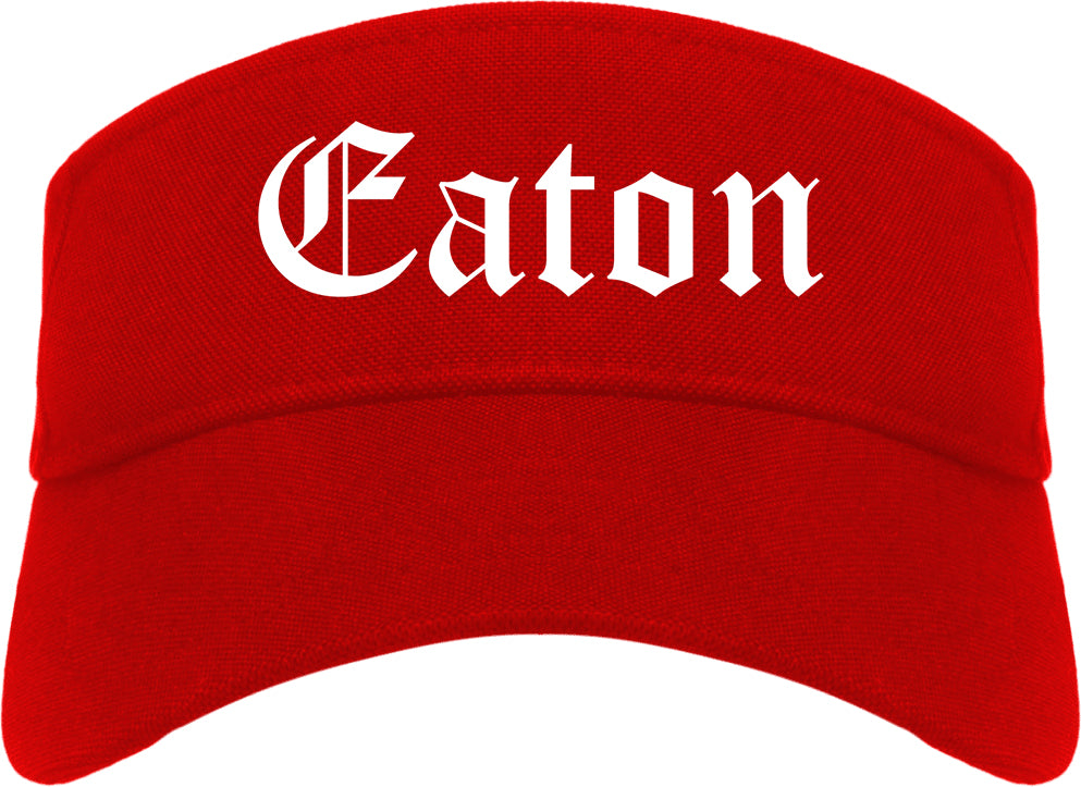 Eaton Ohio OH Old English Mens Visor Cap Hat Red
