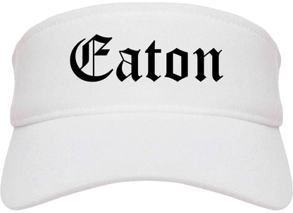 Eaton Ohio OH Old English Mens Visor Cap Hat White