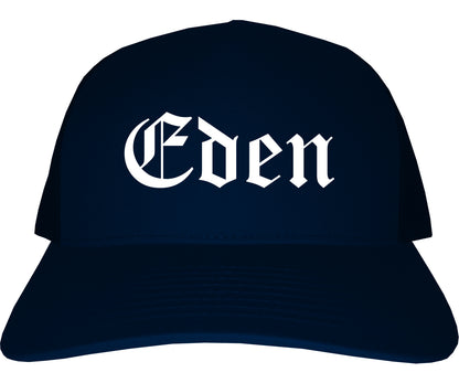 Eden North Carolina NC Old English Mens Trucker Hat Cap Navy Blue