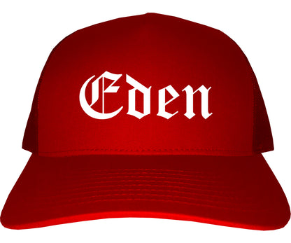Eden North Carolina NC Old English Mens Trucker Hat Cap Red